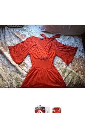 bebe Red Wrap Dress with Bell Sleeves
